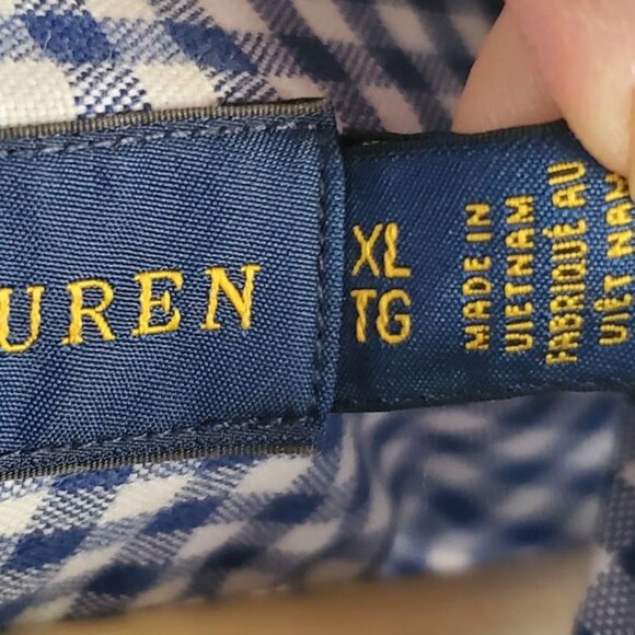 Ralph Lauren Blue White Gingham Shirt XL 100% Cotton Button Down - Picture 4 of 10